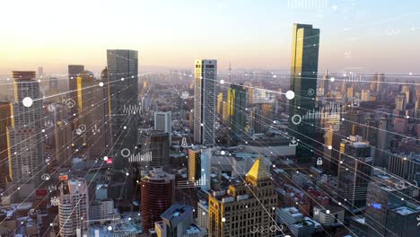 modern city with wireless network connection concept