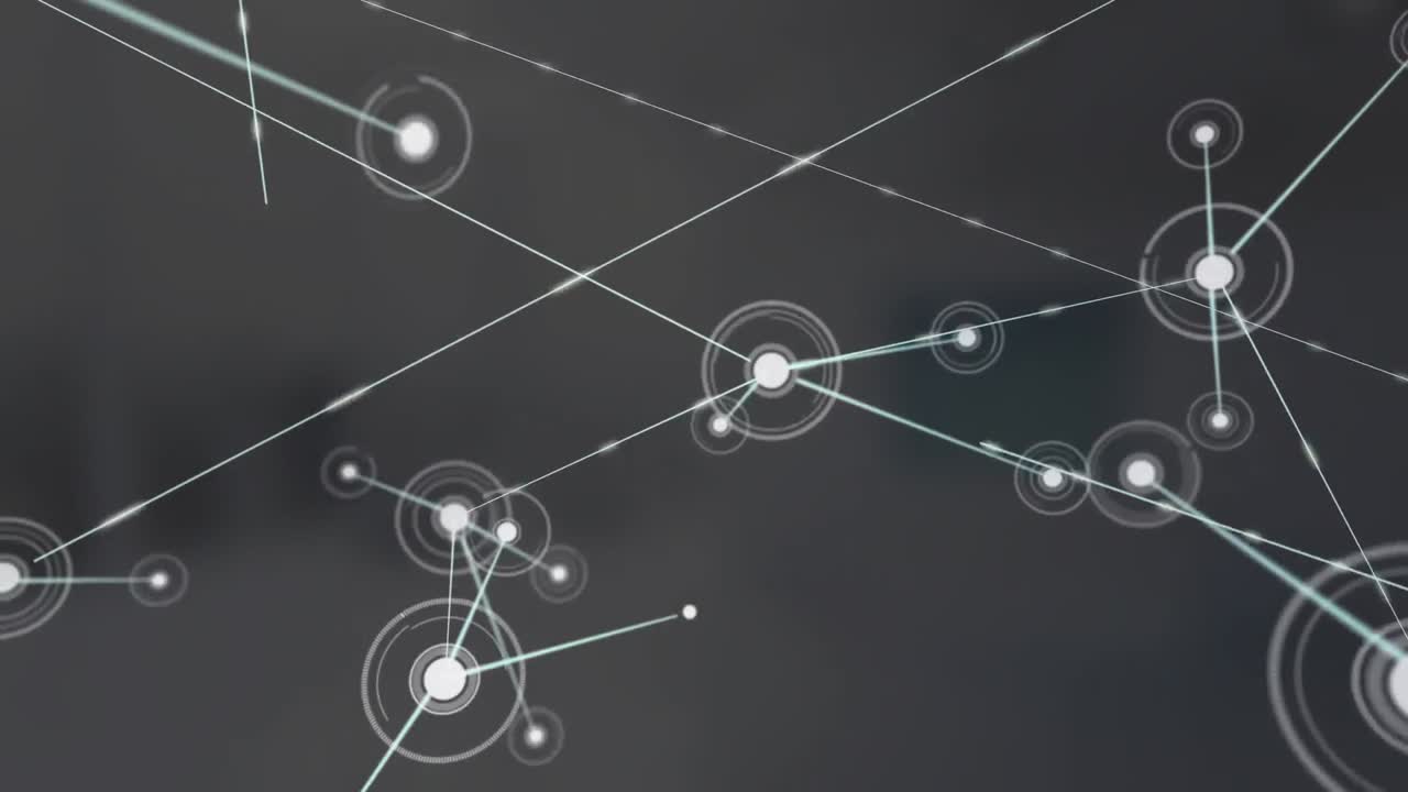 animación de la red de conexiones flotando contra la oficina vacía.