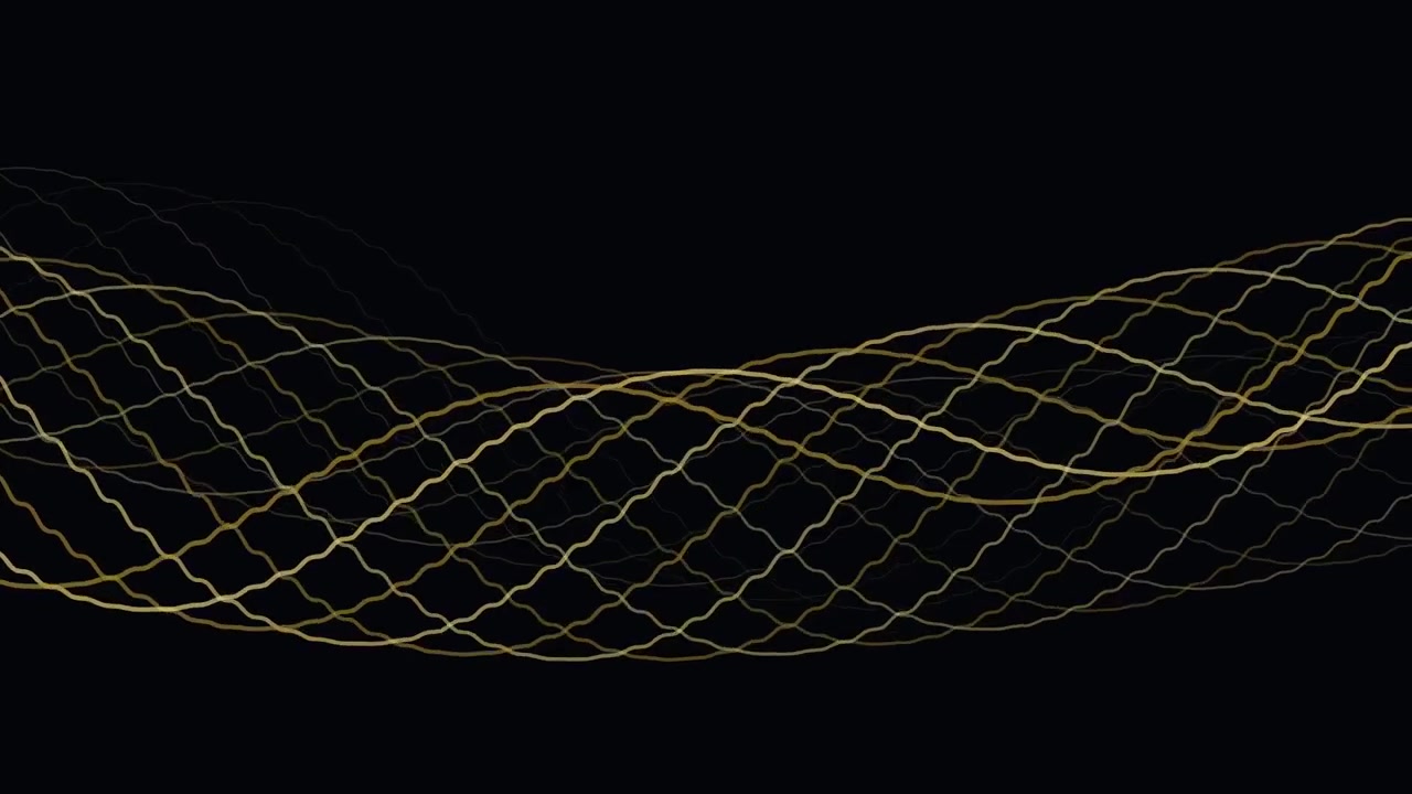 Abstract Golden Wavy Mesh Lines Moving on Black Background