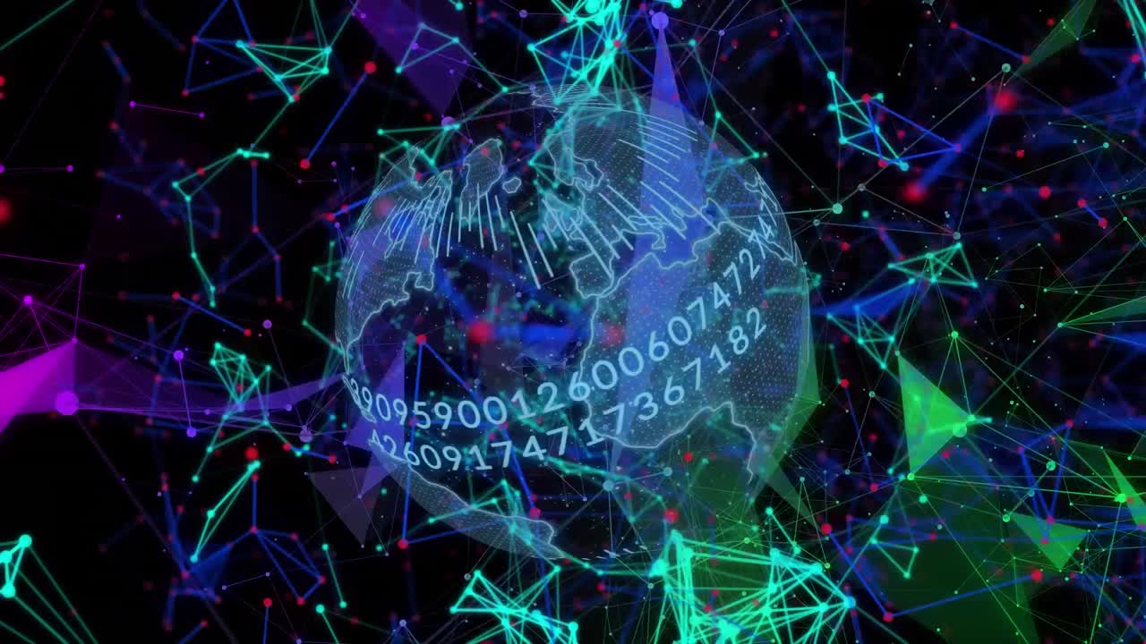 animación del globo con números y redes de conexiones