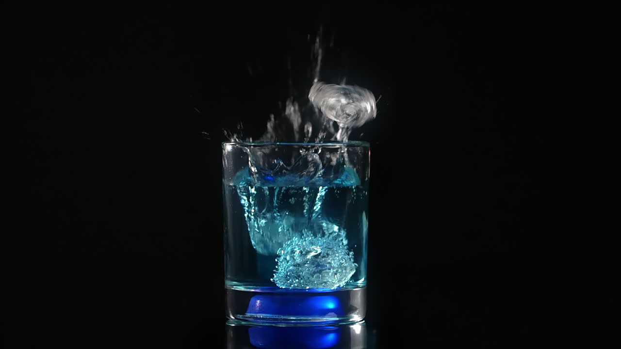 Blue Cocktail with Ice Splash