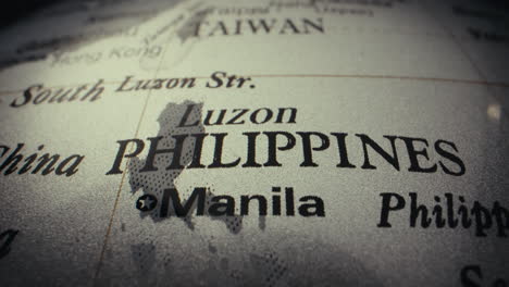 close-up of a world map focusing on the philippines