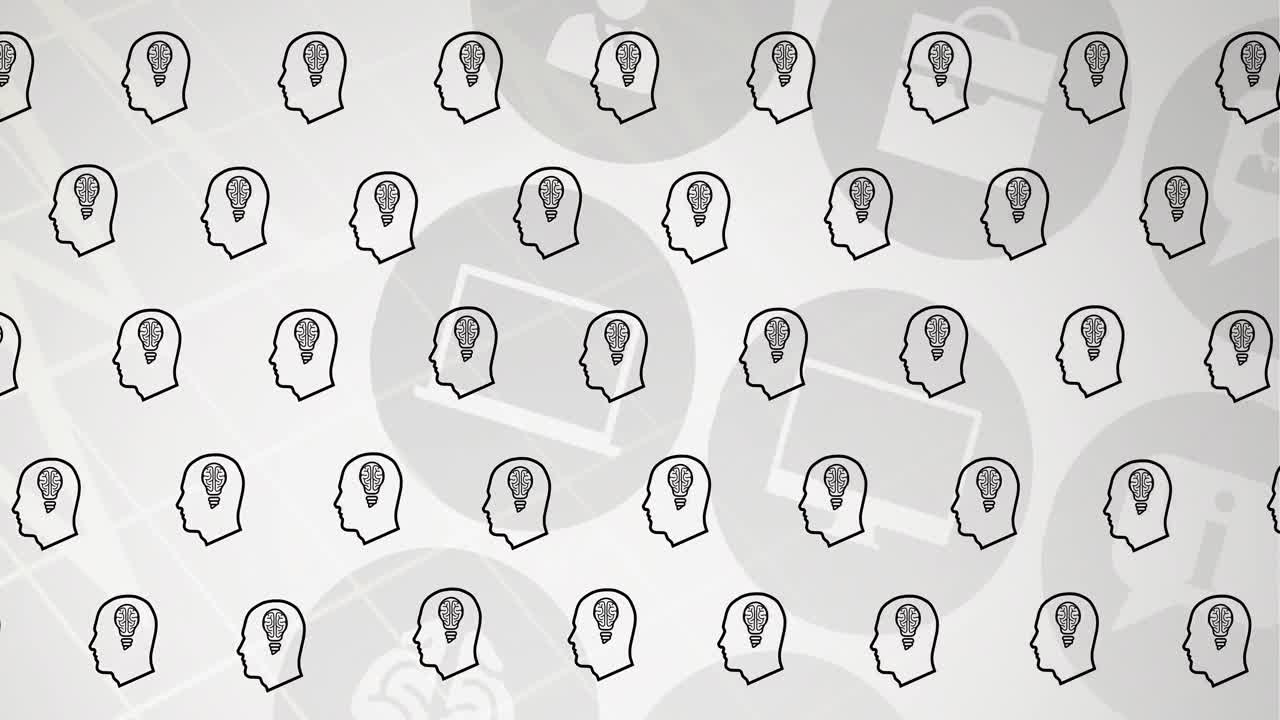 animación de la cabeza con iconos de bombillas sobre iconos médicos