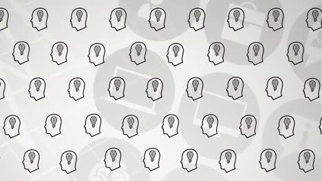 animación de la cabeza con iconos de bombillas sobre iconos médicos