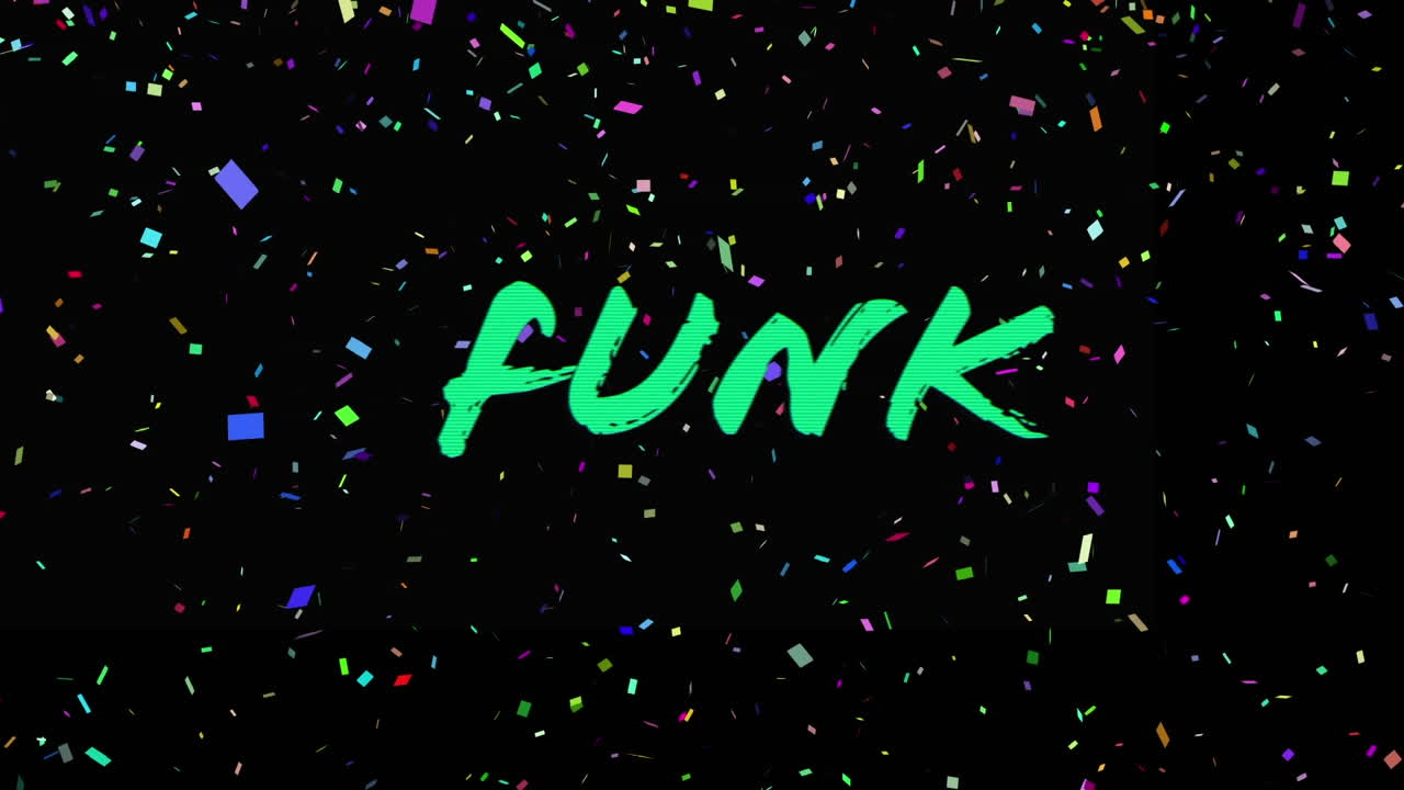 animación de texto funk sobre coloridos confeti que caen