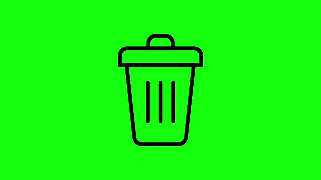 Transparent trash bin icon flat garbage recycle green screen animation chroma key