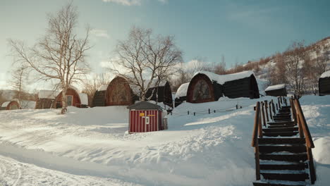 slow motion panning view of kirkenes snow hotel in norway, above the arctic circle