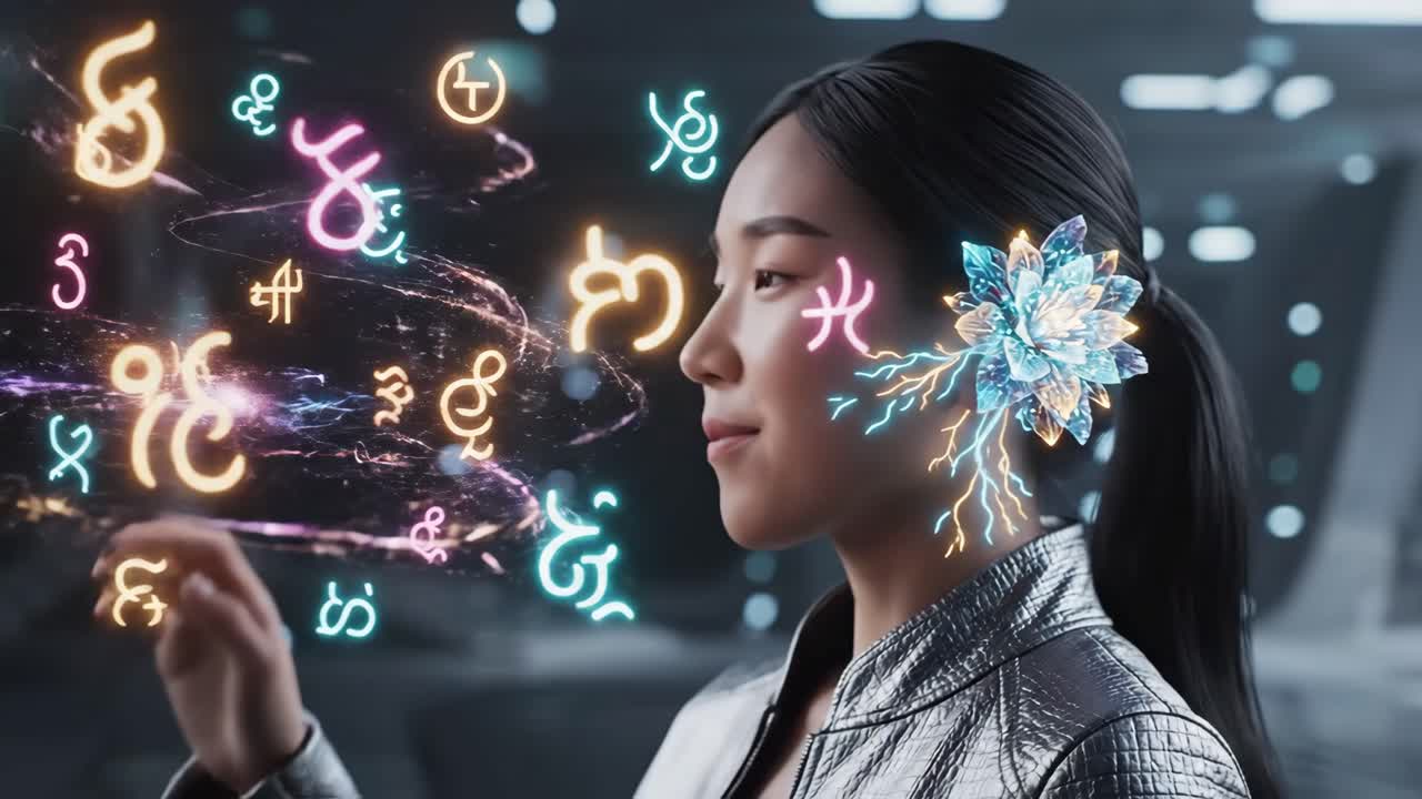 Futuristic Woman with Glowing Cyberpunk Flower