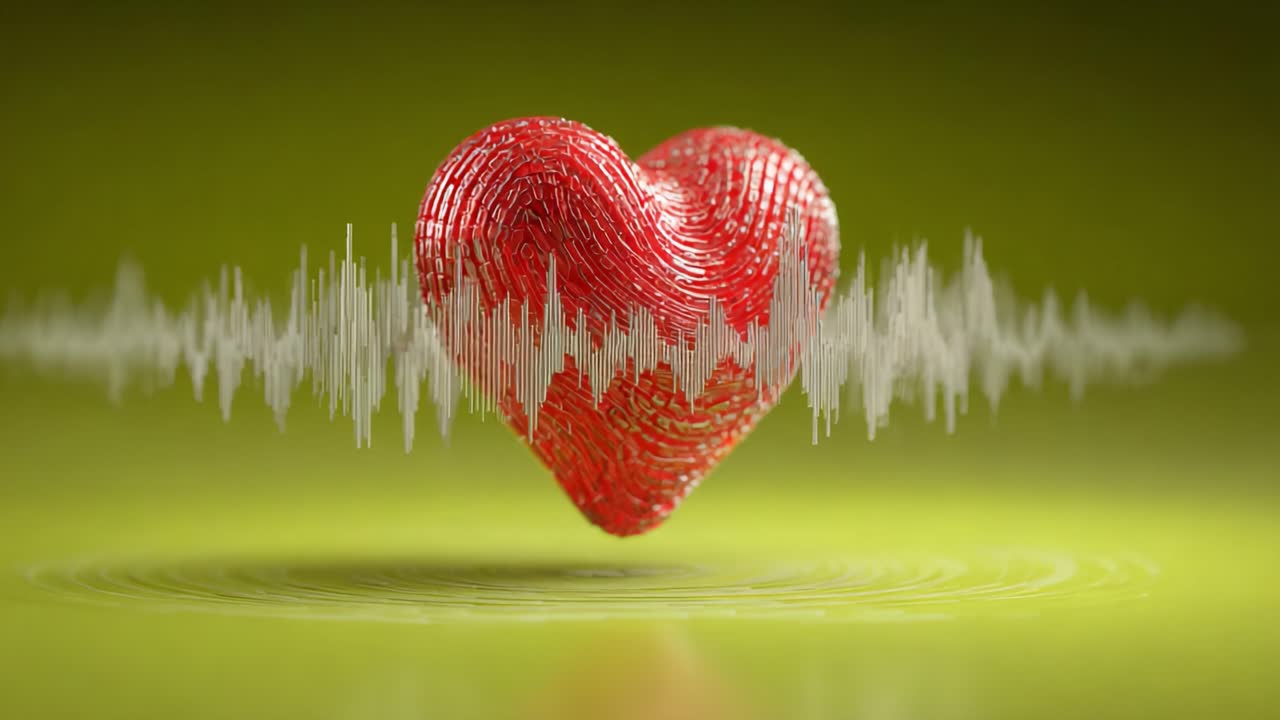 A Dynamic Heartbeat: The Visual Representation of Love and Emotion Illustrated by a Pulsating Heart and Sound Waves on a Vibrant Background
