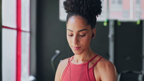 Black-woman,-breathe-and-earphones-for-music