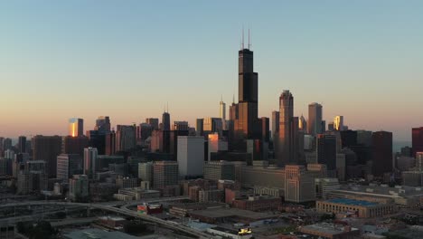 aerial view in chicago - sunset