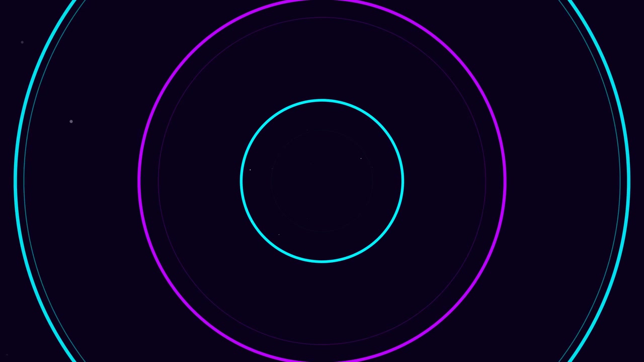 Abstract Motion Background with Expanding Neon Circles and Floating Particles