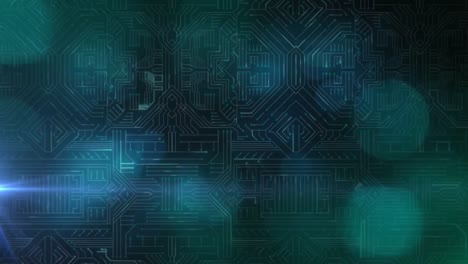 animación del procesamiento de datos en una placa de circuito luminoso de computadora
