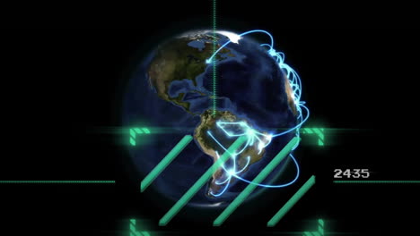 Animación-Del-Procesamiento-De-Datos-Digitales-Sobre-El-Globo-Sobre-Fondo-Negro