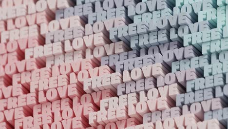 3d free love looped animation for background. abstract typographic 3d lettering background. modern bright trendy word pattern in a light pink blue color palette.