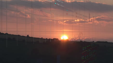 animación del procesamiento de datos financieros sobre el paisaje