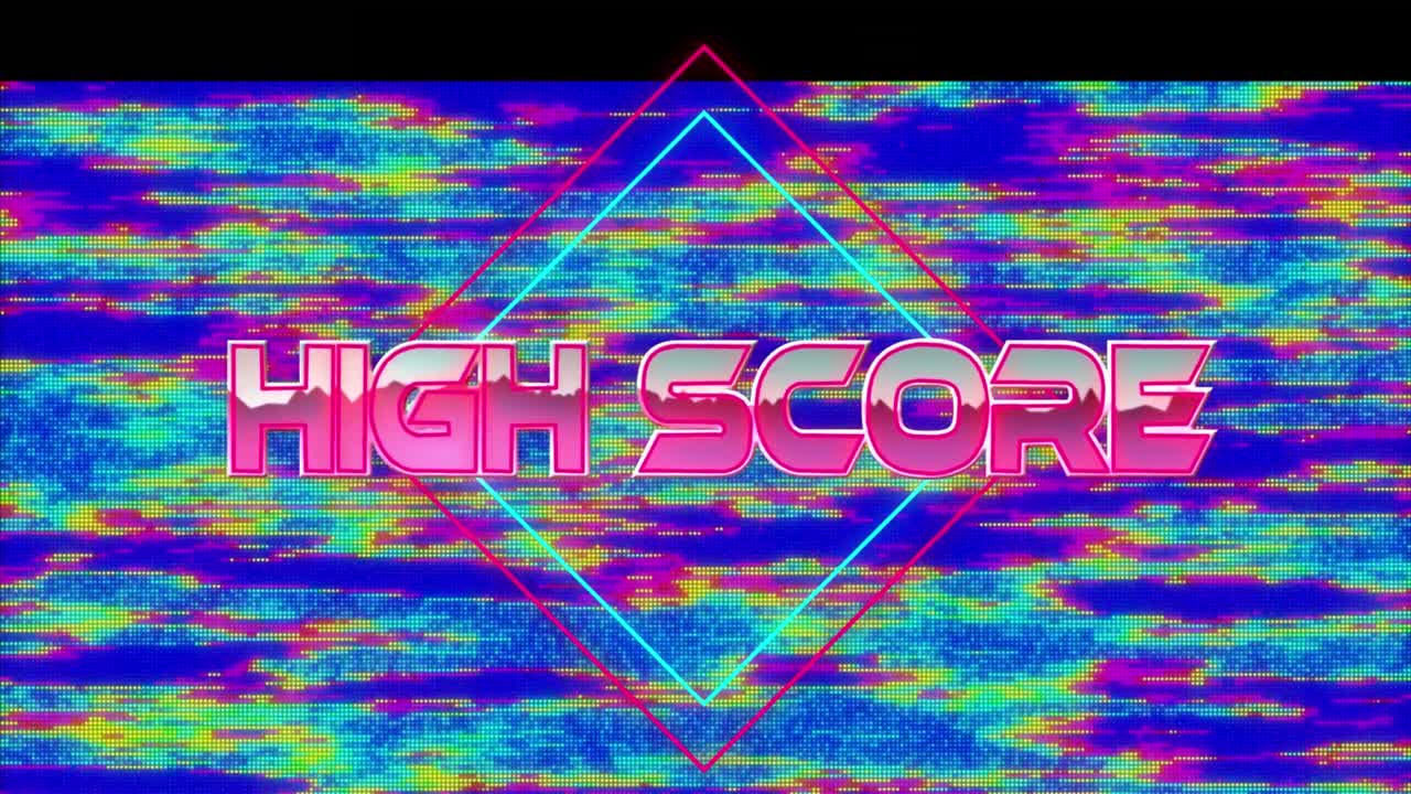 animación del texto de puntaje alto sobre un fondo colorido