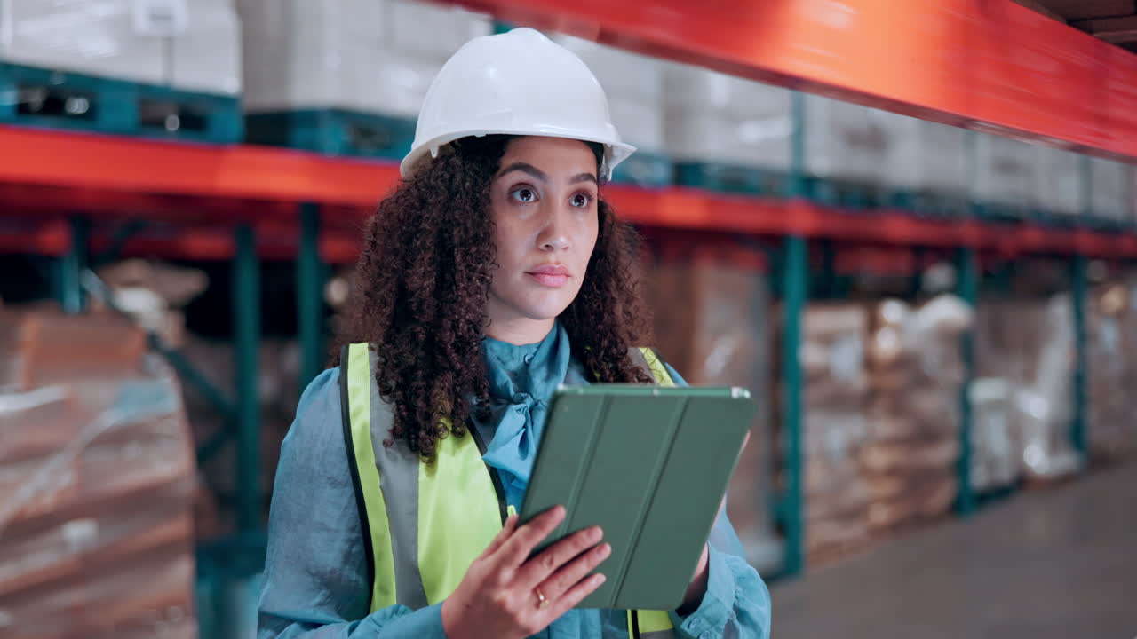 Female Logistics Manager Using Digital Tablet in Warehouse