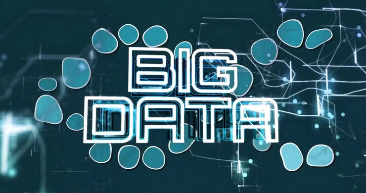 Scattering turquoise shapes starting inward motion, forming loop around pulsing circuits, BIG DATA