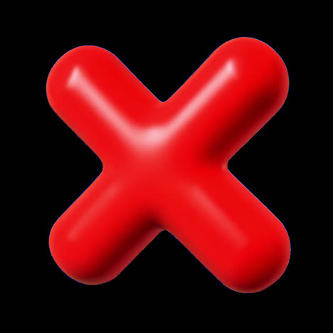 3d red x mark animation isolated asset, transparent 4k video, alpha channel, prores 4444