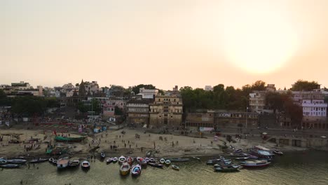 stunning aerial view of banaras, showcasing the ganga river flowing peacefully through the city.