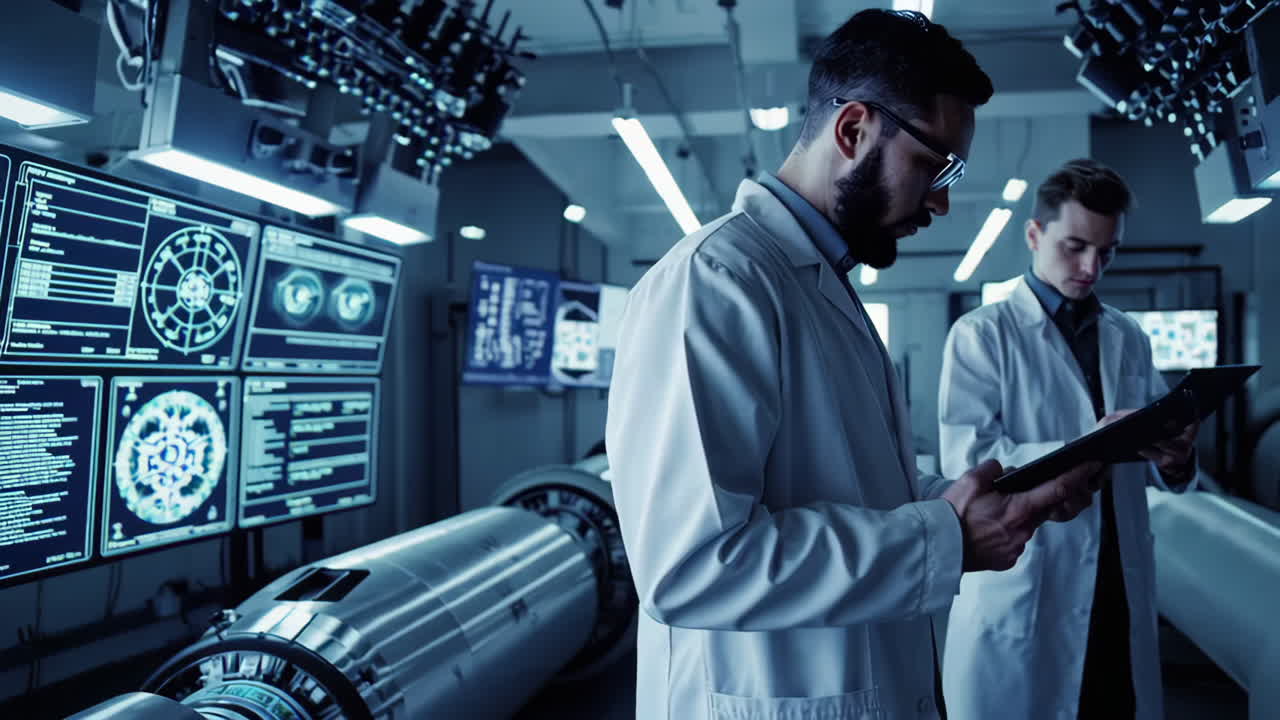 scienziati che lavorano in un laboratorio futuristico