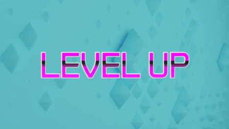 Level up text animation over blue shapes on abstract background