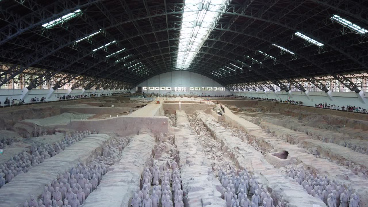 Xian, China -  July 2019 : An army of terracota clay soldiers, created during the reign of first chinese emperor Qin Shi Huang Di, Xian, Shaanxi Province