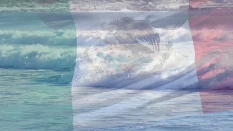 Animation-of-flag-of-mexico-blowing-over-seascape