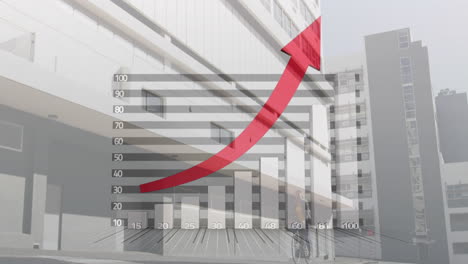 animación del procesamiento de datos financieros sobre la ciudad