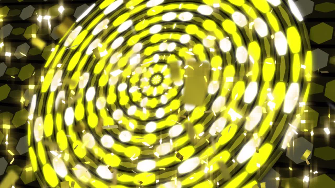 animación de confeti brillante que cae sobre discos brillantes amarillos y blancos