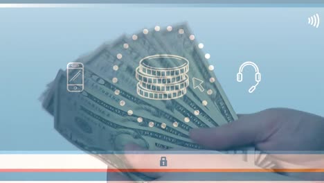 animation of american dollar banknotes and online payment icons