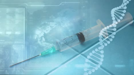 Animation-of-globe,-dna-strand-and-syringe