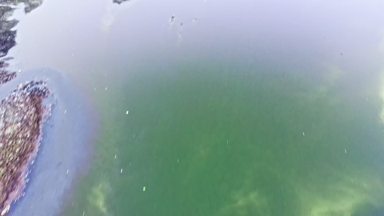 Aerial footage of Dirty Yamuna River flowing in Agra .