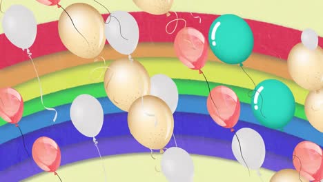 animación de globos coloridos volando sobre el fondo del arco iris