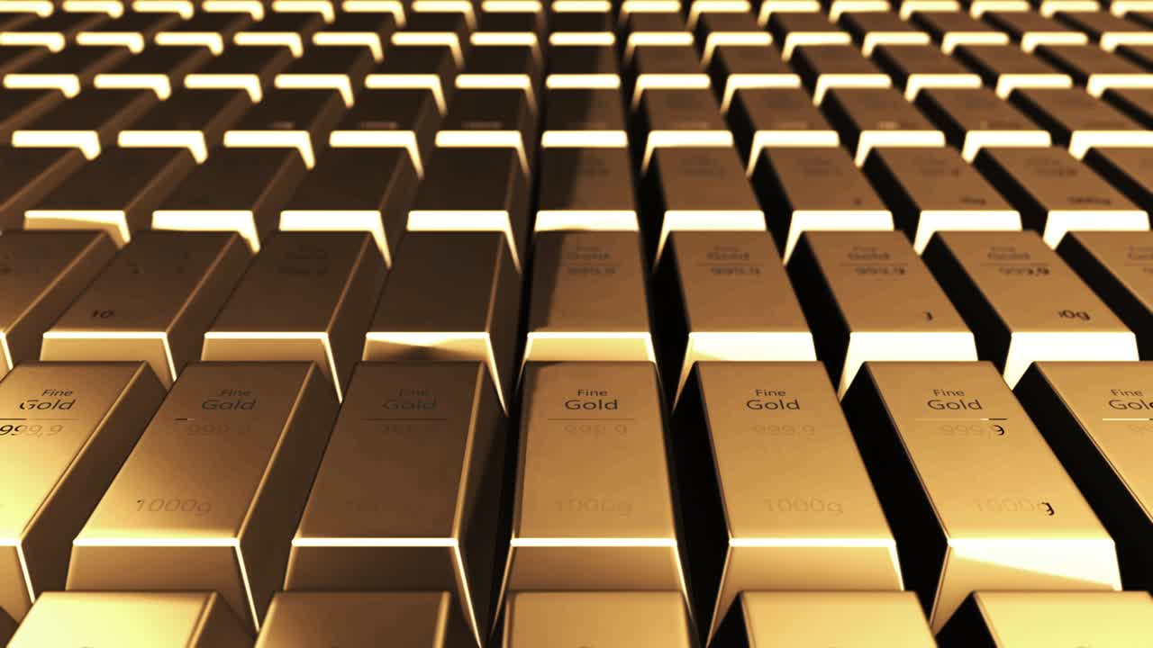 4k 영상으로 정렬된 선의 금 막대기.