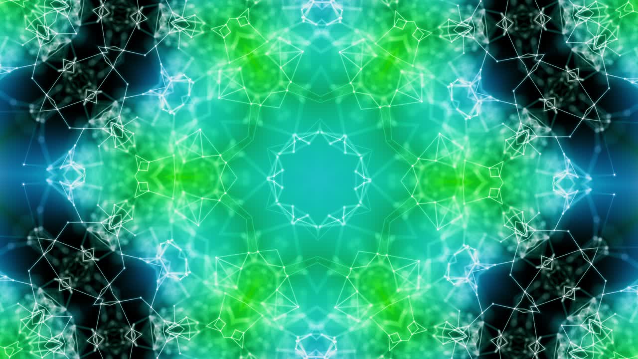 el caleidoscopio de neón verde de bucle vj. animación sin costuras.