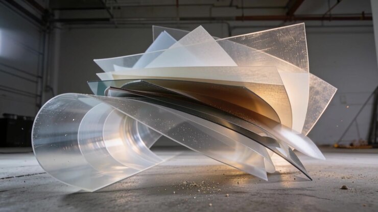 Abstract Sculpture Made of Curved Transparent Plastic Sheets