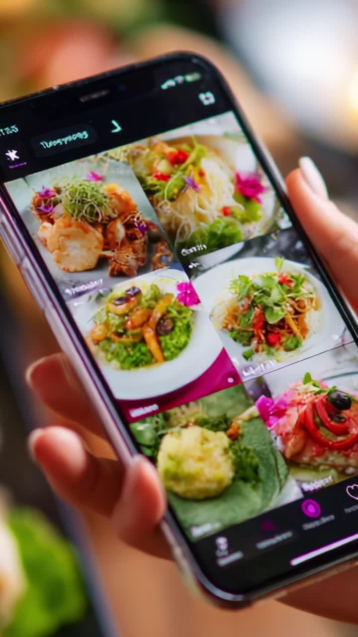 A Vibrant Selection of Delectable Dishes Displayed on a Mobile Phone: A Culinary Journey Through Colorful Plates and Exquisite Ingredients Captured in a Gastronomic Showcase