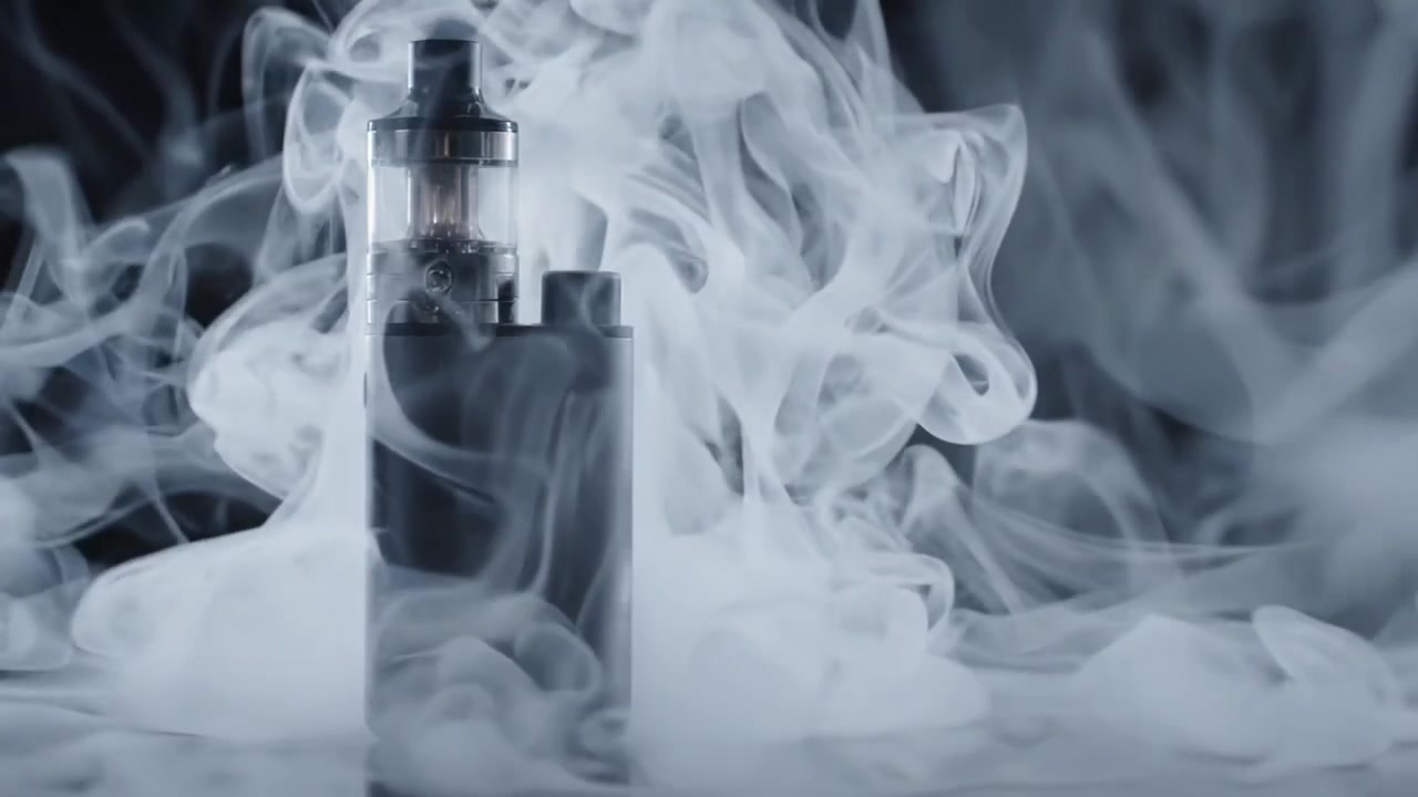 A sleek vaping device poised amidst swirling clouds of vapor, showcasing its modern design and functionality in a stylish dark background that enhances its visual appeal.