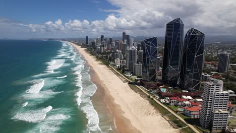 three towers of jewel private residences - broadbeach from surfers paradise in queensland, australia. - aerial shot