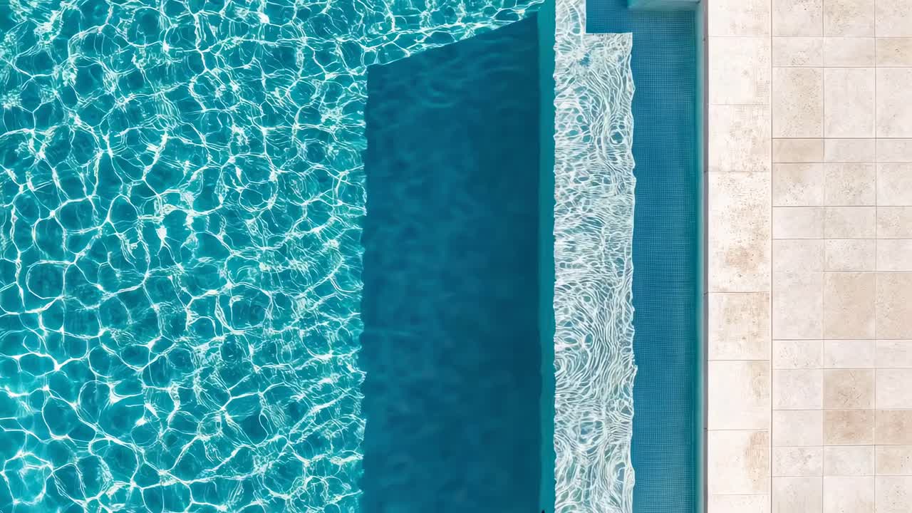 Tampilan atas kolam dengan air yang beriak dan ubin yang berdekatan, menangkap suasana yang tenang dan geometris
