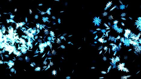 snowflakes falling on black background, loop glitter animation,