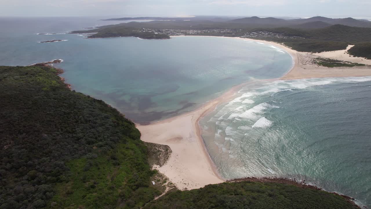 Aerial Shot Of Fingal Beach And Fingal Bay In NSW, Australia