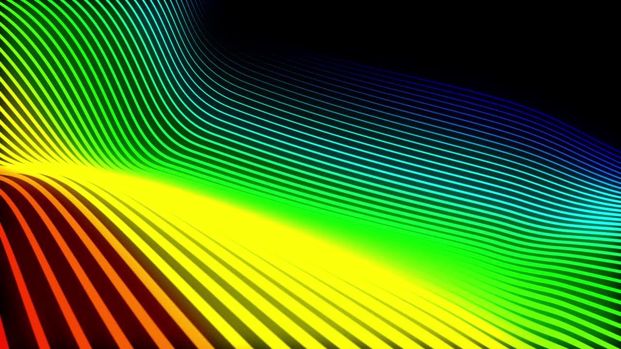 Onda digitale astratta multicolore su sfondo nero, animazione sfocata e senza soluzione di continuità di particelle