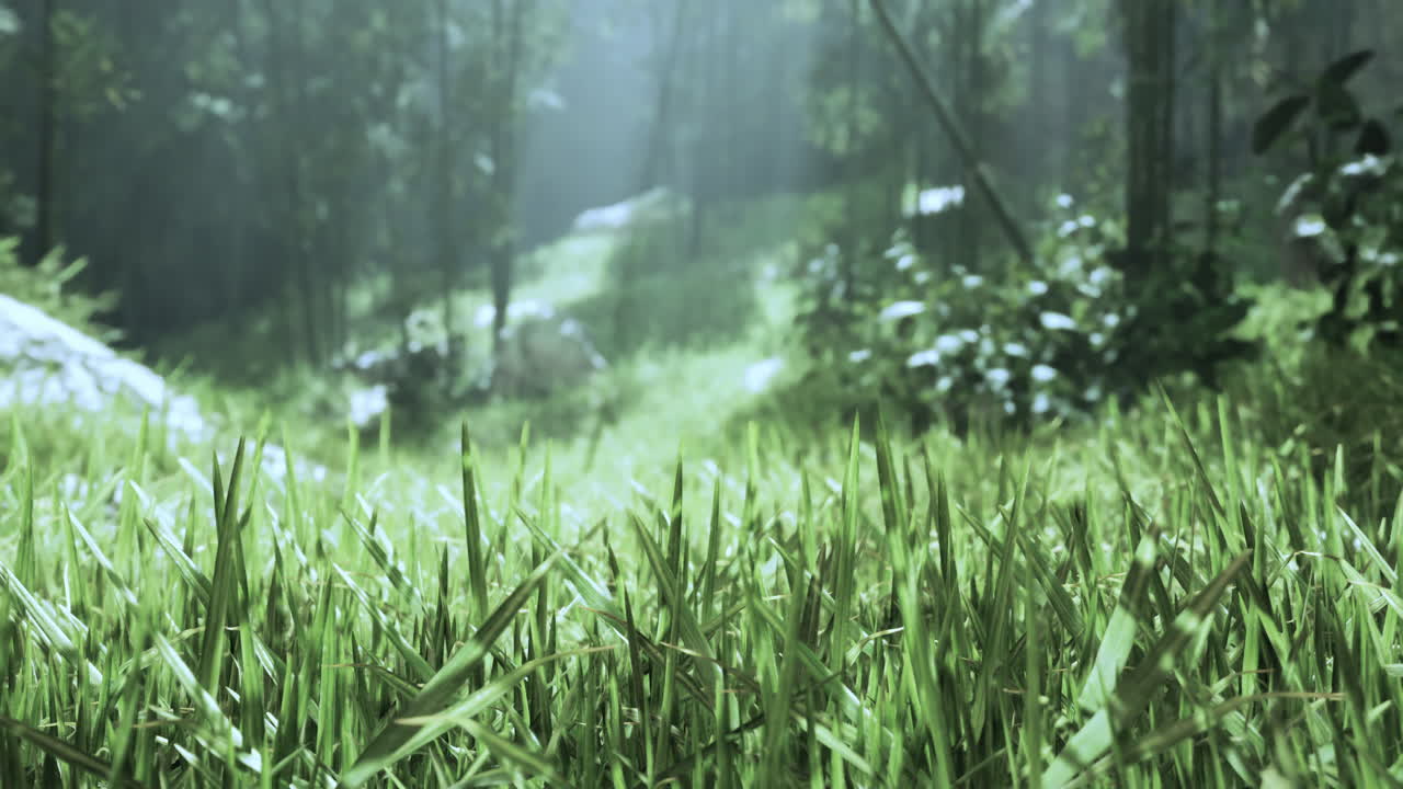 열대 우림 의 초록 잔디 의 근접