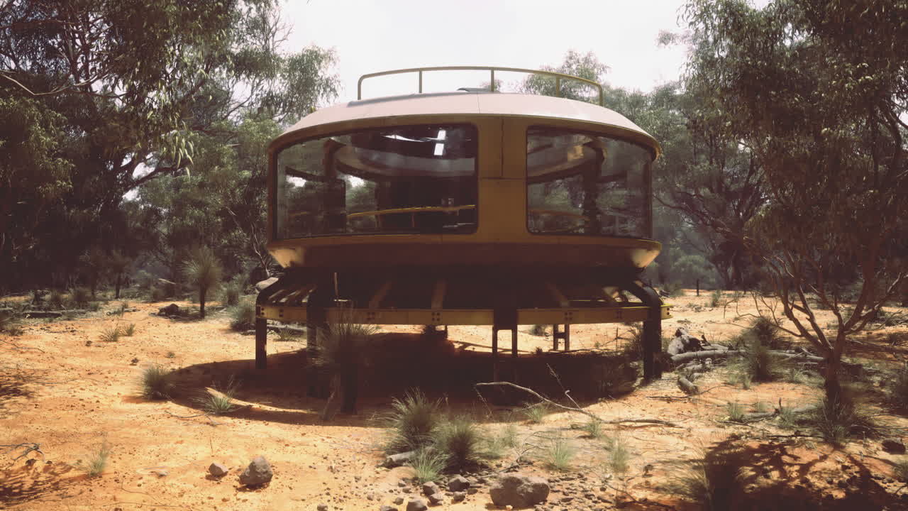 Unique futuristic structure in remote australian landscape with greenery