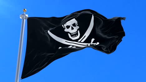 flag pirate waving at wind in slow with blue sky, loop