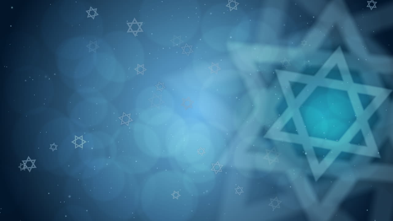 Star of David abstract blue and white animate background. Stylish pattern with a Six-pointed star. Loop motion graphic.