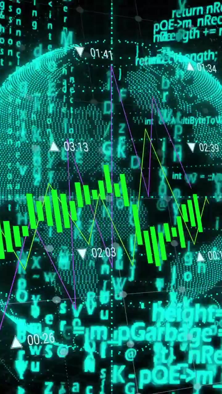 Animation of digital data processing over globe and computer servers